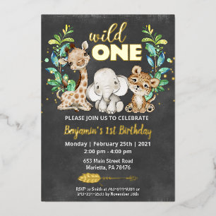 Safari Wild One Birthday Party Real Folieneinladung