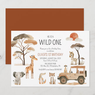 Safari Wild One Boy 1. Geburtstag Save The Date
