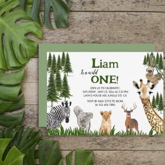 Safari Wild One Boy 1er Invitation anniversaire