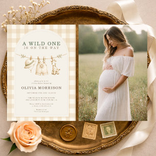 Safari Wild One Dschungel-Foto-Baby-Party Einladung