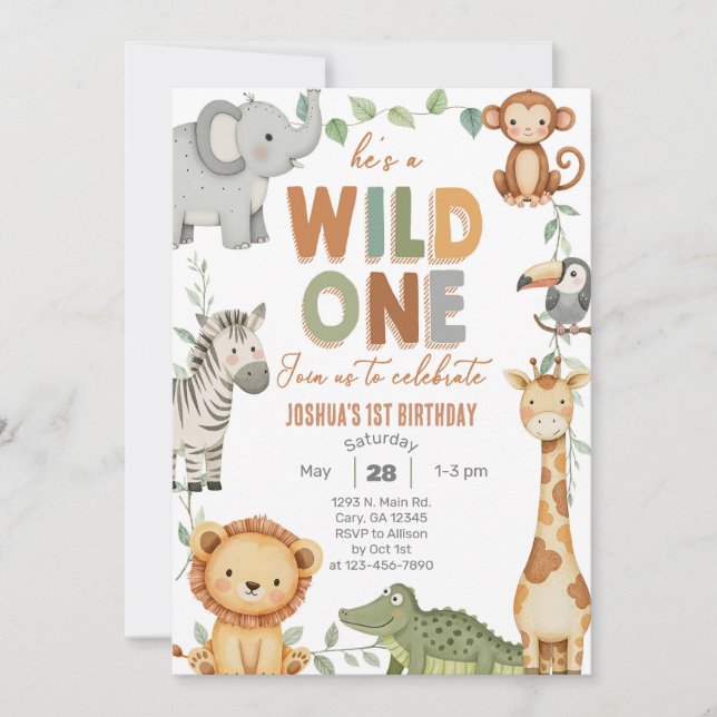 Safari Wild One garçon invitation de 1er anniversa (Devant)