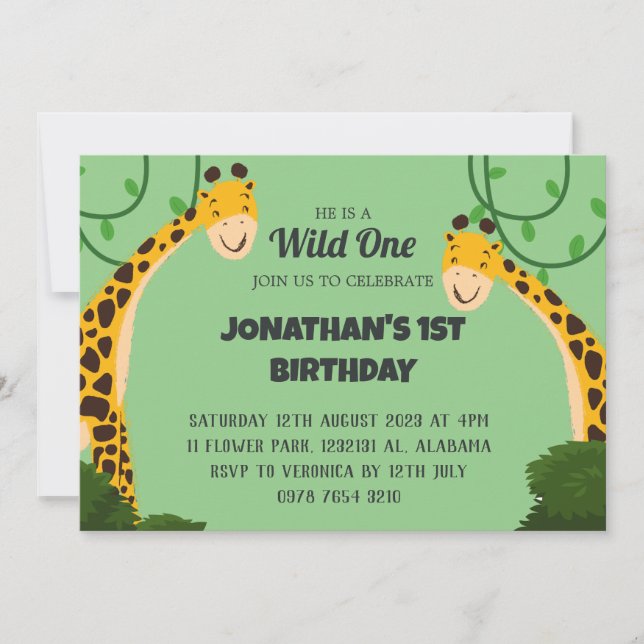 Safari Wild one Giraffe Simple First Birthday Baby Einladung (Vorderseite)