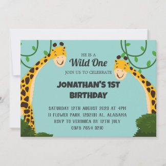 Safari Wild one Giraffe Simple First Birthday Baby Einladung