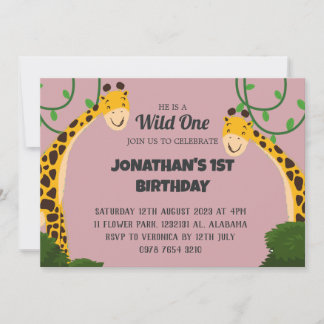 Safari Wild one Giraffe Simple First Birthday Baby Einladung