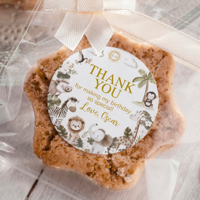 Safari Wild One Jungle Animals Birthday Party Runder Aufkleber (Von Creator hochgeladen)