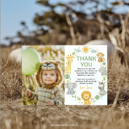 Safari Wild One Jungle Animals Birthday Photo Dankeskarte