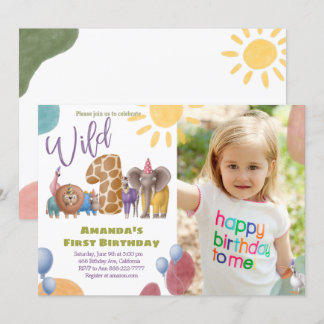 Safari Wild One mit Foto zum Geburtstag Einladung