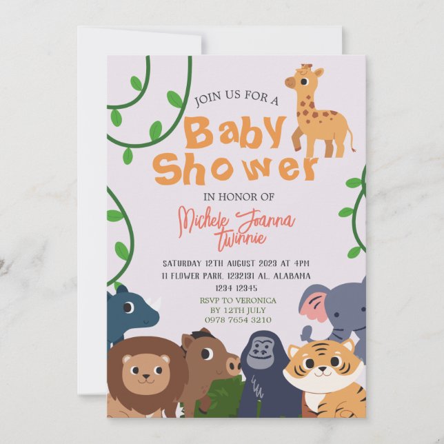 Safari Wild one Simple Niedlicher Tiere Baby Showe Einladung (Vorderseite)