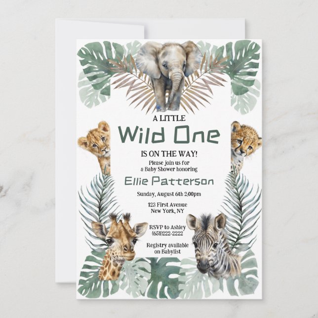 Safari "Wild One" Thema Kinderdusche Einladung (Vorderseite)