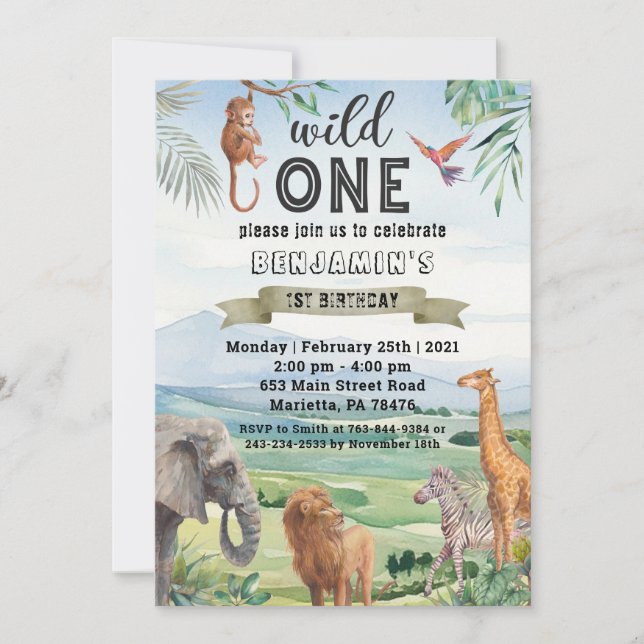 Safari Wild One Twins Anniversaire Fête Invitation (Devant)
