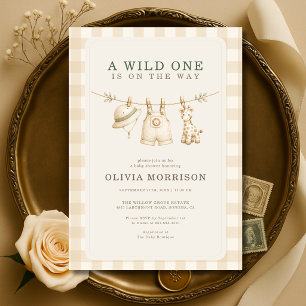 Safari Wild One Wäscheleine Gingham Baby Shower Einladung