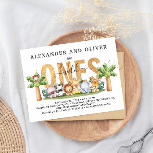 Safari Wild Ones Zwillinge 1. Geburtstagseinladung Postkarte