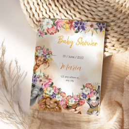 Safari Wildbaby Dusche Einladung Gold