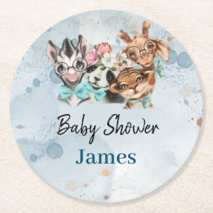 Safari wildone Baby name Dschungel mit Tieren Runder Pappuntersetzer