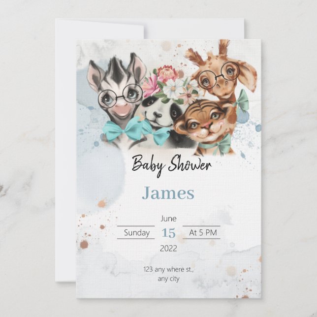 Safari wildone baby shower invitation Blue (Devant)
