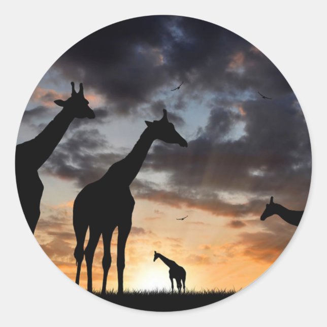 Safari-Wildtiergiraffe Silhouette Runder Aufkleber (Vorderseite)