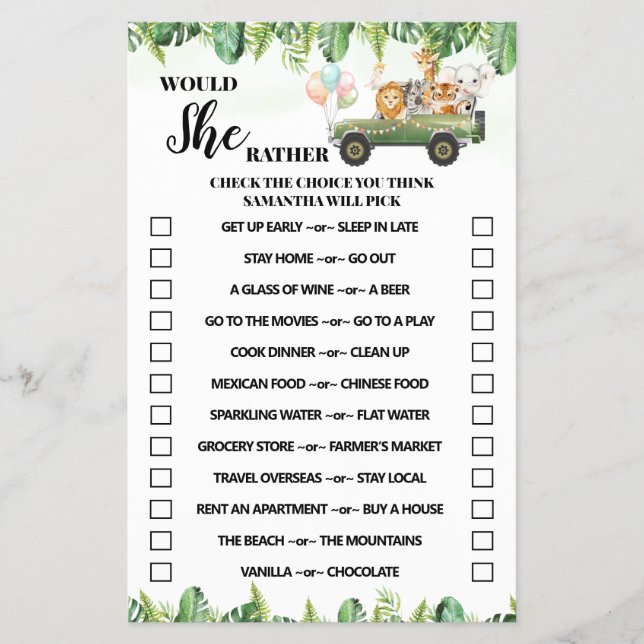Safari würde sie eher Baby Showspielkarte Flyer (Vorne)