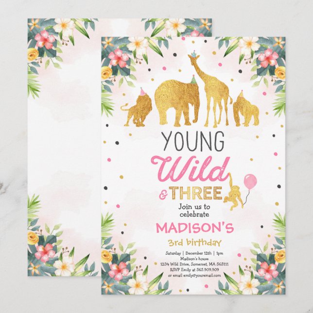 Safari Young Wild Et Invitation À Trois Anniversai (Devant / Derrière)