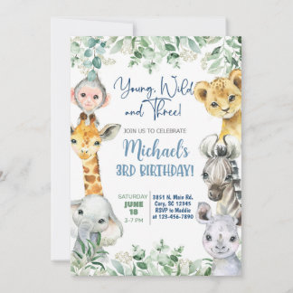 Safari Young, Wild & Three Jungs zum 3. Geburtstag Einladung