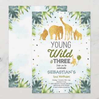 Safari Young Wild und drei Geburtstage Einladung
