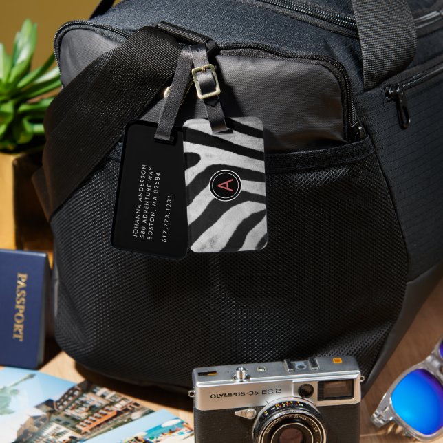 Safari Zebra Muster Monogram Gepäckanhänger (Vorderseite & Rückseite)