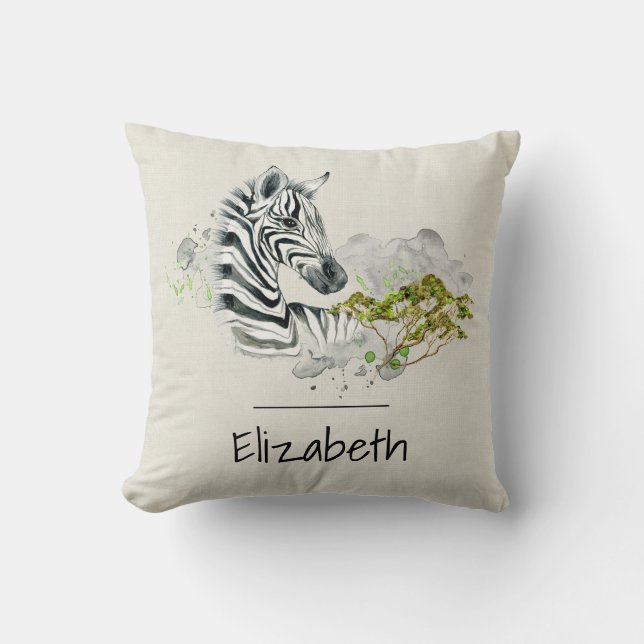 Safari Zebra Wild Exotic Animal in Wasserfarben Kissen (Vorderseite)