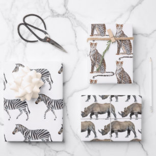 Safari Zoo Animals Wrapping Paper Sheets Geschenkpapier Set