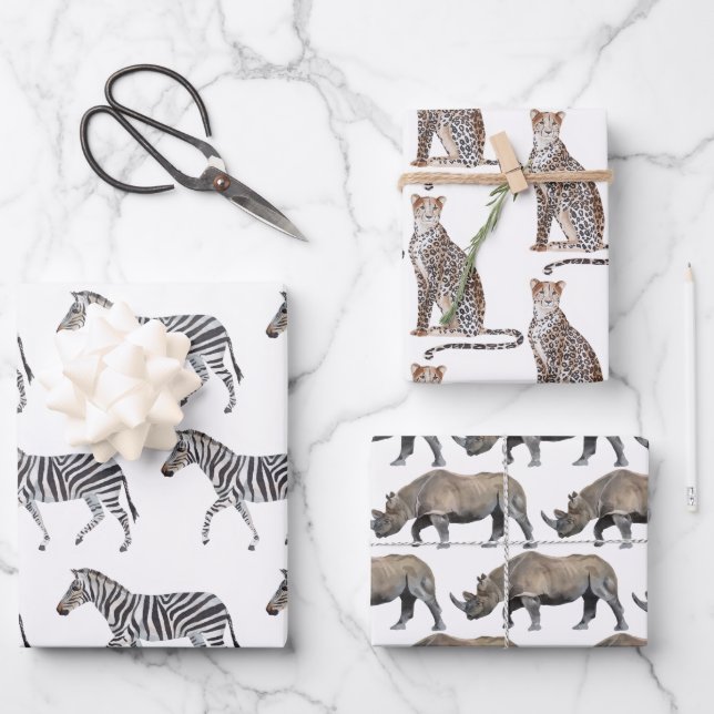 Safari Zoo Animals Wrapping Paper Sheets Geschenkpapier Set (Vorderseite)