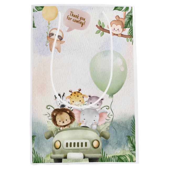 Safari Zoo Birthday Medium Gift Bag Mittlere Geschenktüte (Vorderseite)