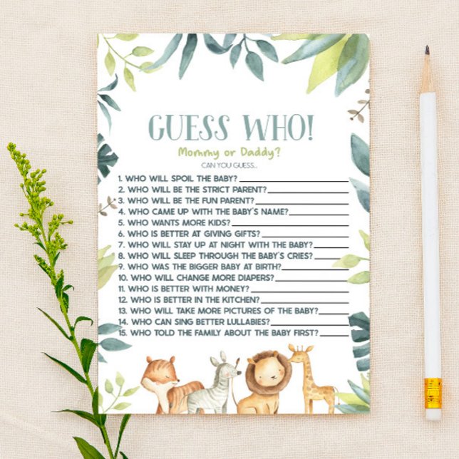 Safari Zoo Wild Animal Guess Who! Baby Shower Game Briefpapier (Von Creator hochgeladen)