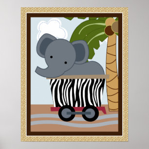 Safari Züge Tiere Kinderzimmer Art Poster
