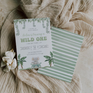 Safari zum ersten Geburtstag Einladung Soft Green