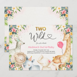 Safari Zwei Wildtiere zum Geburtstag Einladung Zwe