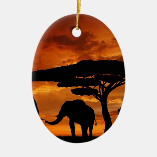 Safariafrikanische Baobabbaum-Elefant-Silhouette Keramik Ornament (Vorne)