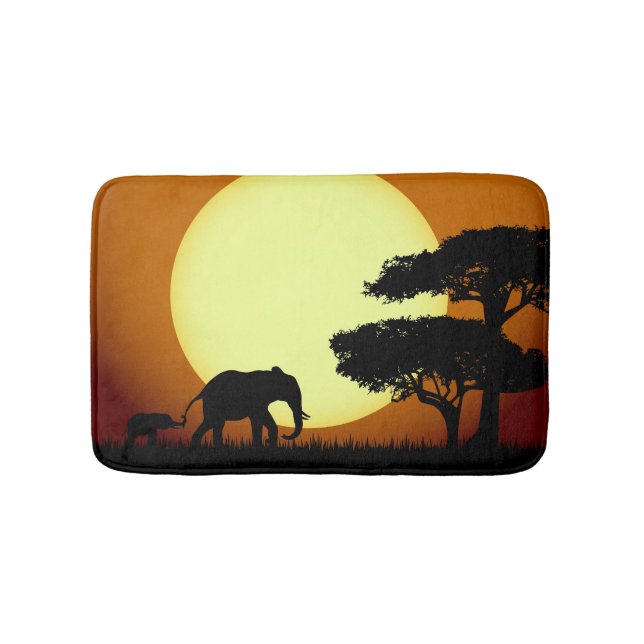 Safarielefanten am Sonnenuntergang Badematte (Vorderseite)