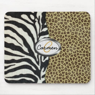 Safarileopard-und Zebra-Druck-Monogramm Mousepad
