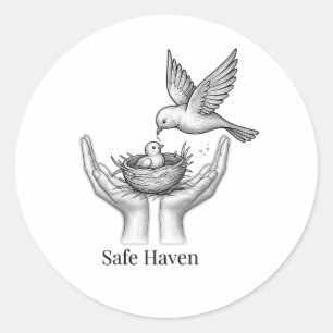 Safe Haven - Vogel in Menschenhand Naturkunstmarkt Runder Aufkleber