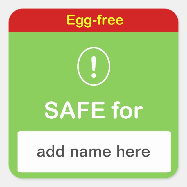 SAFE LEBENSMITTELETIKETT MIT Individuelle Name ~ E Quadratischer Aufkleber (Vorderseite)