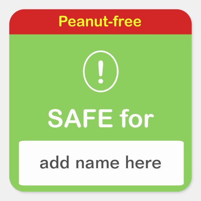 SAFE LEBENSMITTELETIKETT MIT Individuelle Name ~ P Quadratischer Aufkleber (Vorderseite)