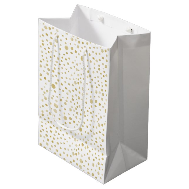 Saffron Confetti Wasserfarbe Dots Geschenktasche Mittlere Geschenktüte (Vorderseite Schrägansicht)