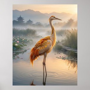 Saffron Crane-Feuchtgebiete Poster