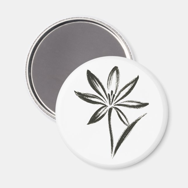 Saffron Flower – Ink Brush Crocus Bloom on  Magnet (Vorderseite/Rückseite)