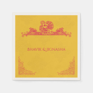 Saffron und Pink Peacock Indian Wedkin Napkin Serviette