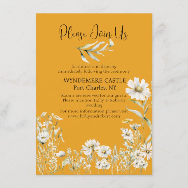 Saffron Yellow, Daisy Floral Wedding QR Code Begleitkarte (Vorderseite)