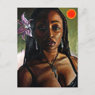 Safiyah avec carte postale de fleurs