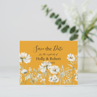 Safran Gelb, Gänseblümchen Florale Hochzeit Merkbl Postkarte