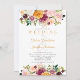 Safran, Rosa, Burgunder Wasserfarben Rose Hochzeit Einladung