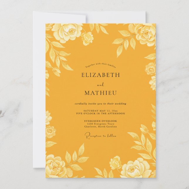 Safranblättrige Hochzeit Einladung (Vorderseite)
