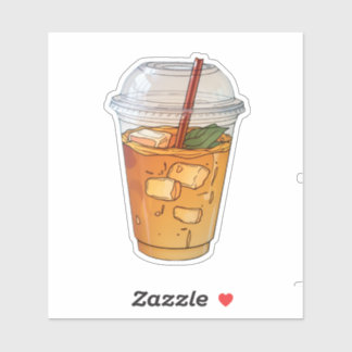 Saft mit Eis in einer Plastiktasse Aufkleber