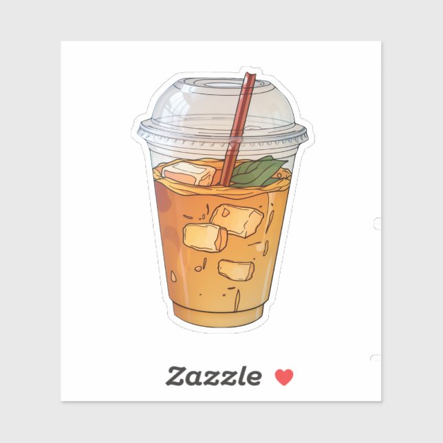 Saft mit Eis in einer Plastiktasse Aufkleber (Blatt)